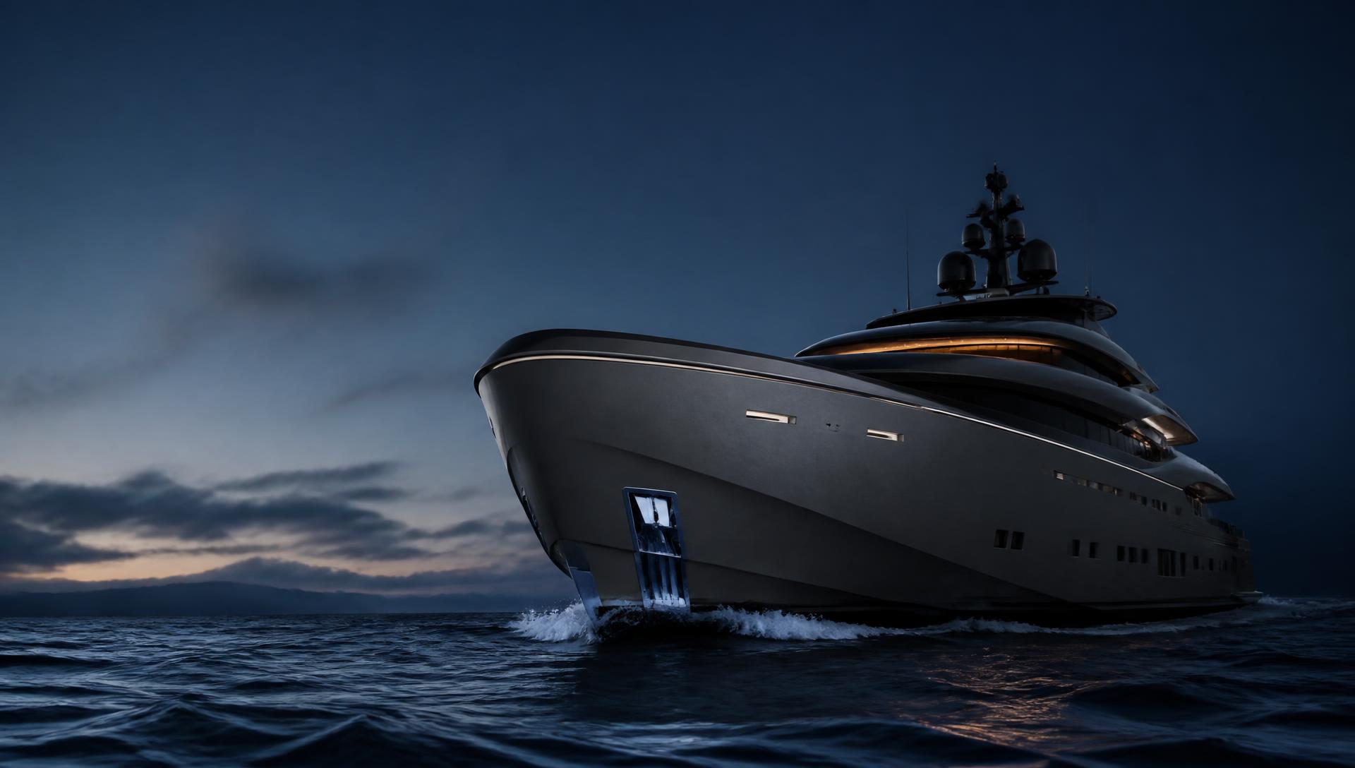 Superyacht underway at dusk
